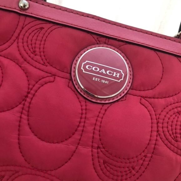 Coach Raspberry Quilted Logo Small Nylon Tote - Picture 2 of 8